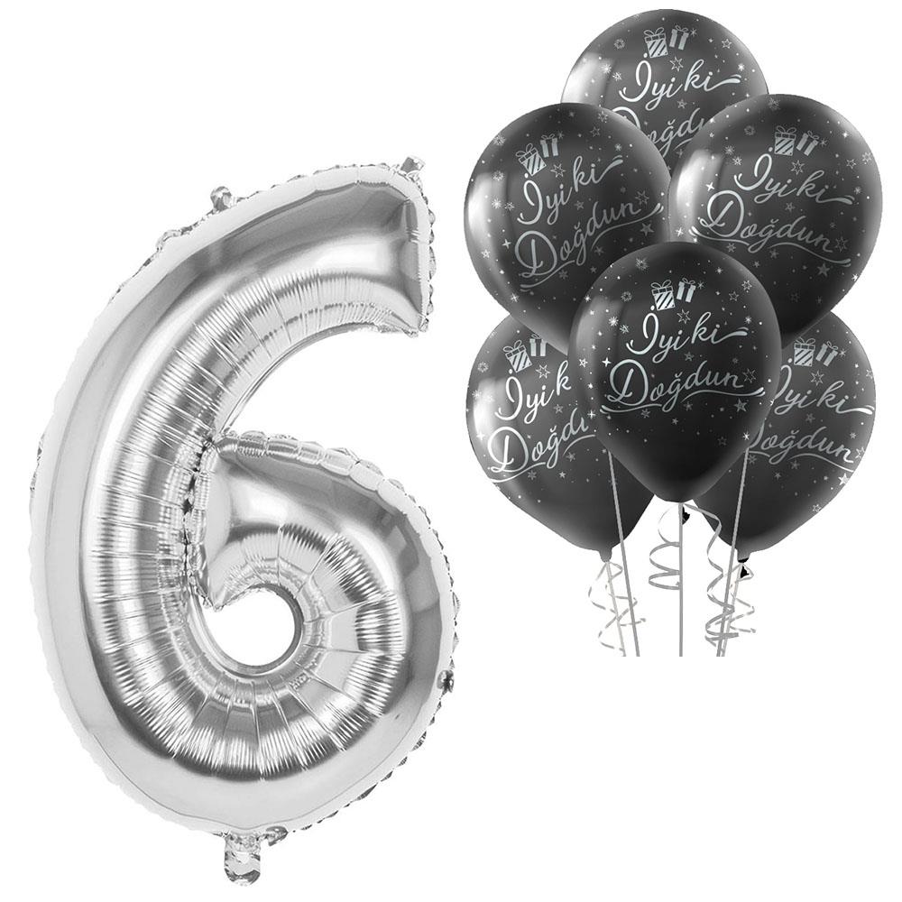 6 Rakam Gümüş İyi ki Doğdun Balonlu Set