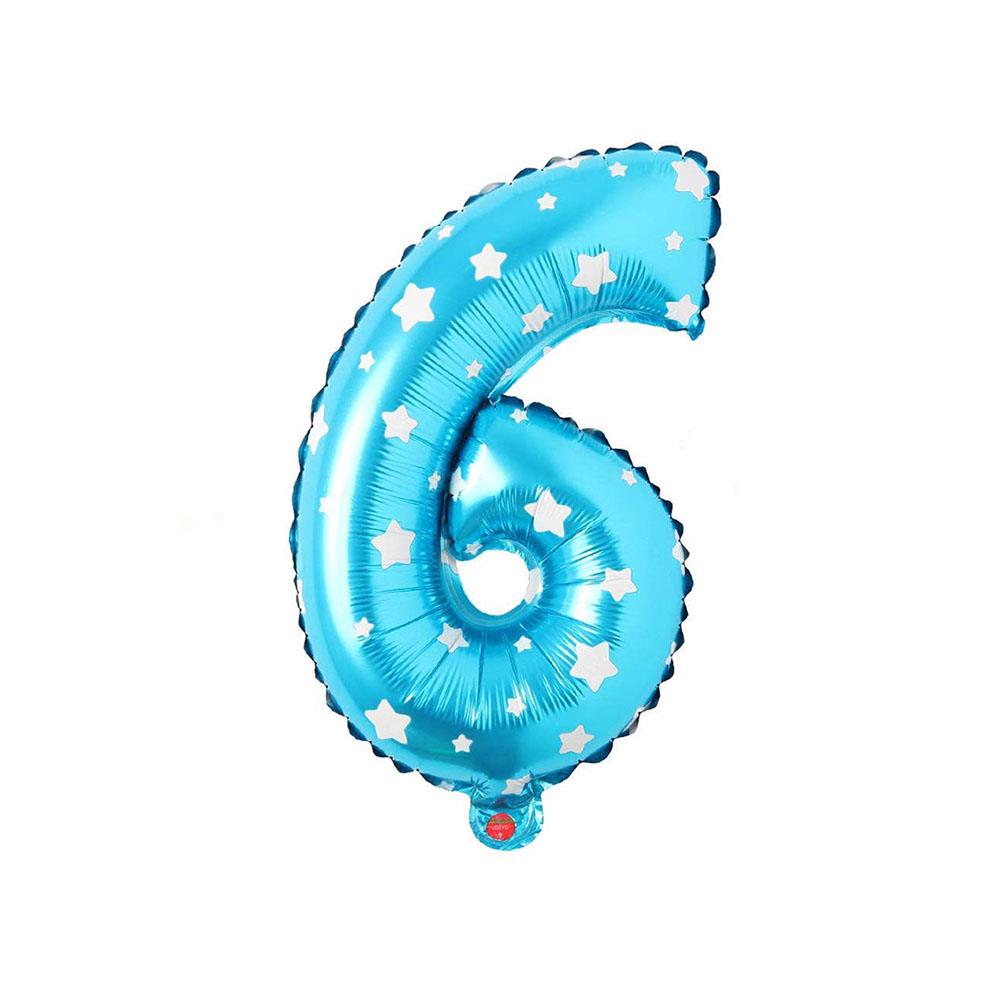 6 Rakam Mavi Yıldız Folyo Balon 40 cm