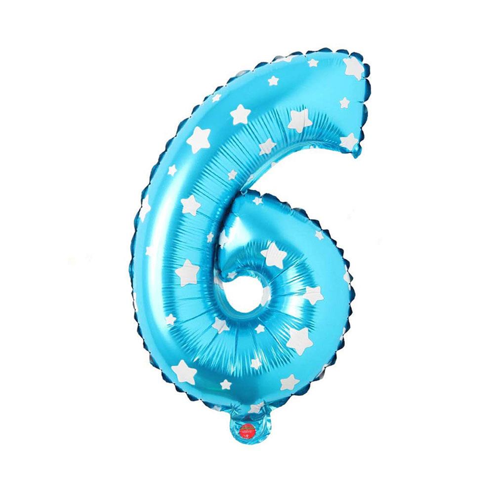 6 Rakam Mavi Yıldız Folyo Balon 70 cm
