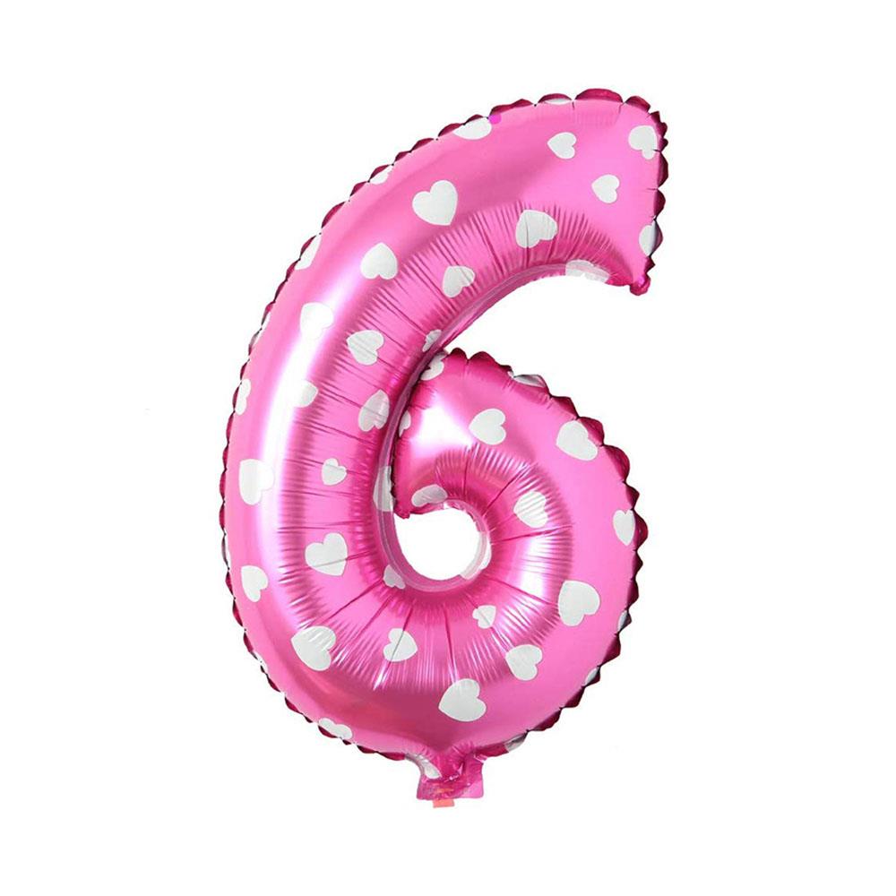 6 Rakam Pembe Kalp Folyo Balon 70 cm