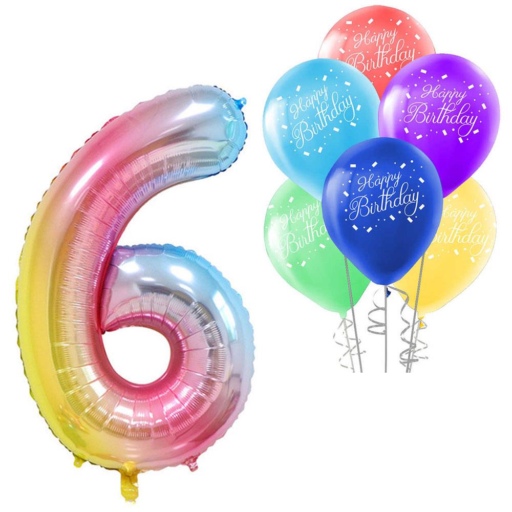 6 Rakam Rengarenk Happy Birthday Balonlu Set
