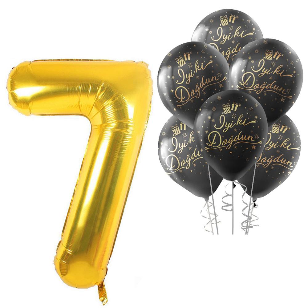 7 Rakam Altın İyi ki Doğdun Balonlu Set