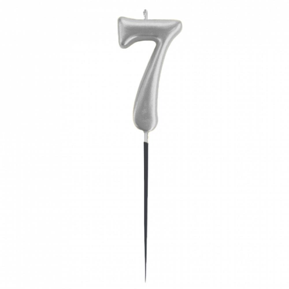7 Rakam Gümüş Çubuk Mum 14 cm