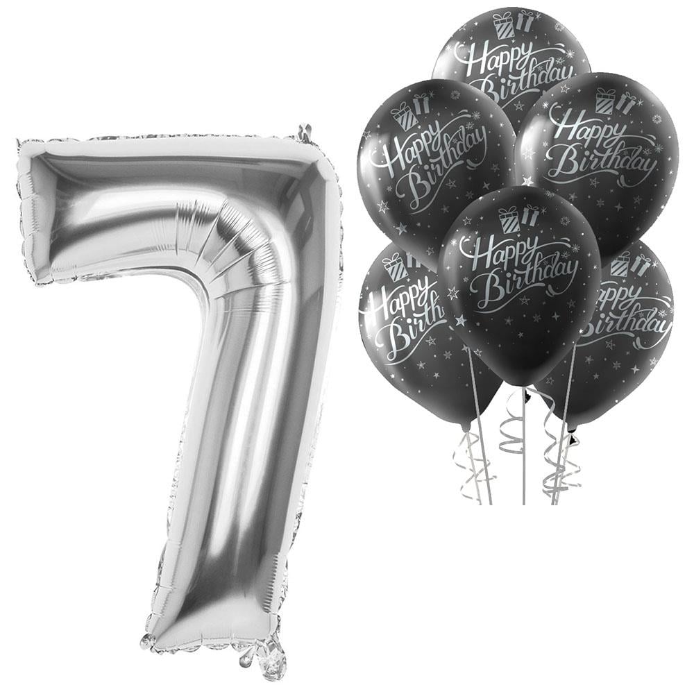 7 Rakam Gümüş Happy Birthday Balonlu Set