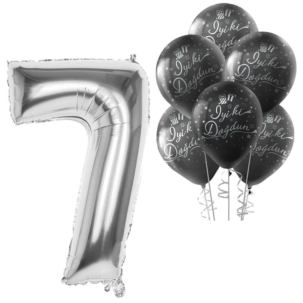 7 Rakam Gümüş İyi ki Doğdun Balonlu Set