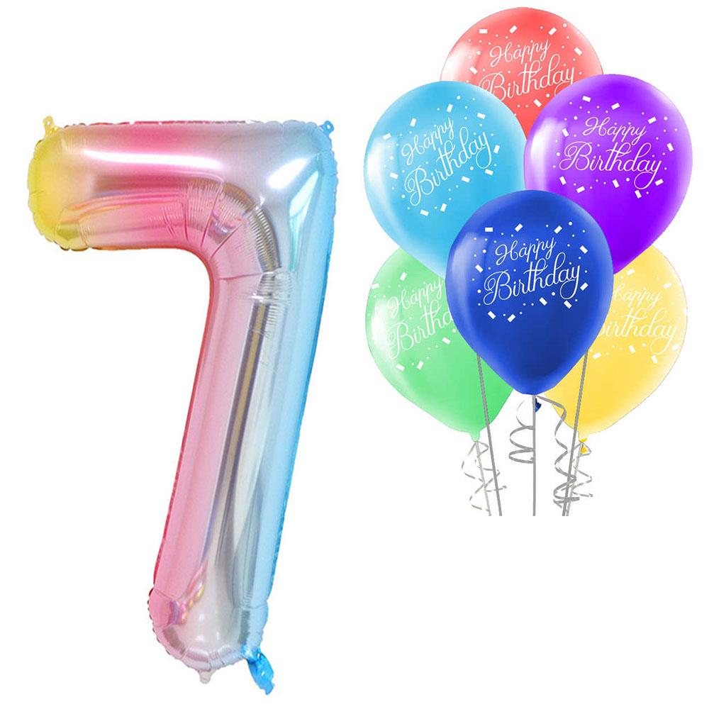 7 Rakam Rengarenk Happy Birthday Balonlu Set