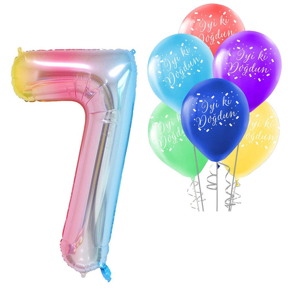 7 Rakam Rengarenk İyi ki Doğdun Balonlu Set