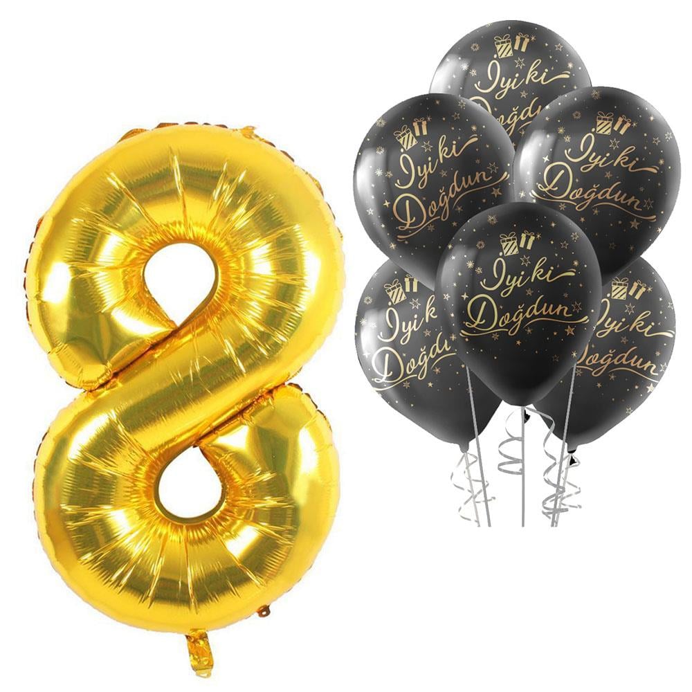 8 Rakam Altın İyi ki Doğdun Balonlu Set