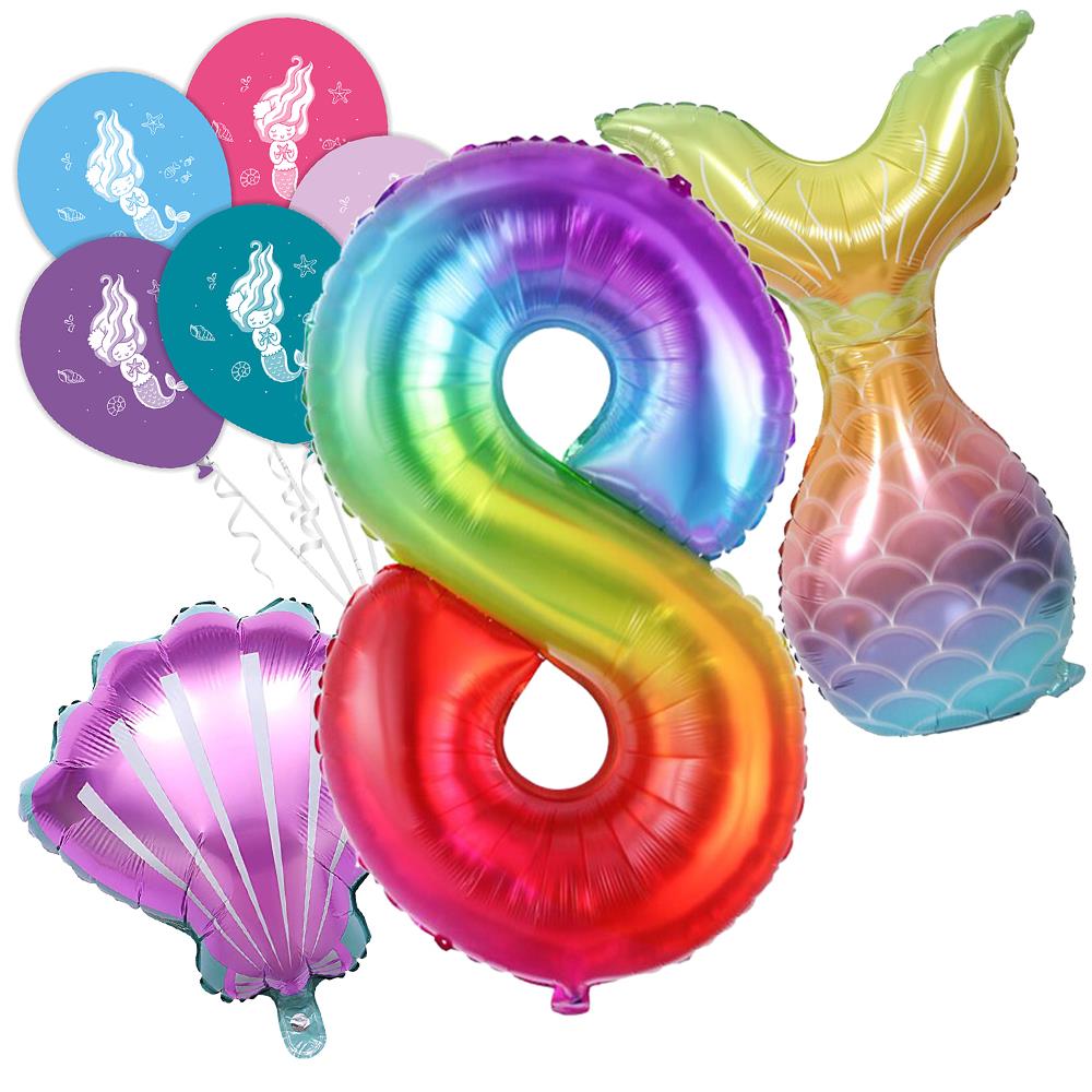 8 Rakam Gökkuşağı Deniz Kızı Folyo Balon Seti