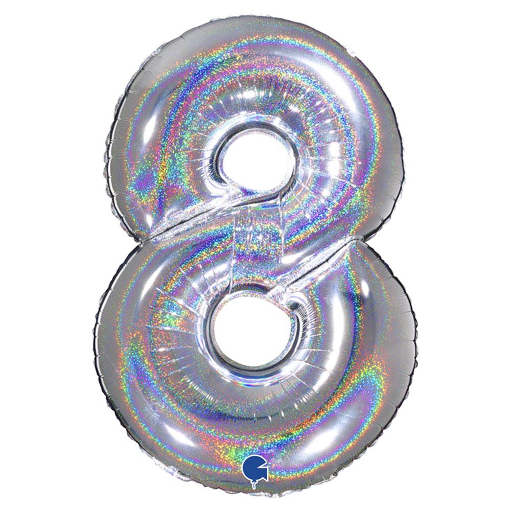 8 Rakam Grabo Hologram Gümüş Folyo Balon 102 cm