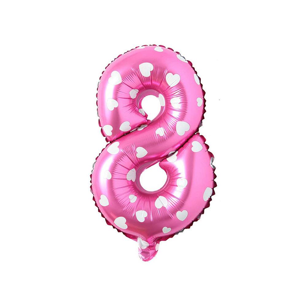 8 Rakam Pembe Kalp Folyo Balon 40 cm