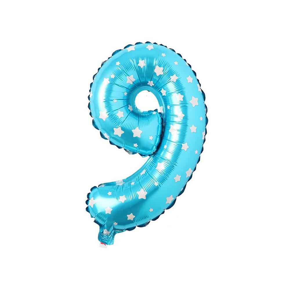 9 Rakam Mavi Yıldız Folyo Balon 40 cm