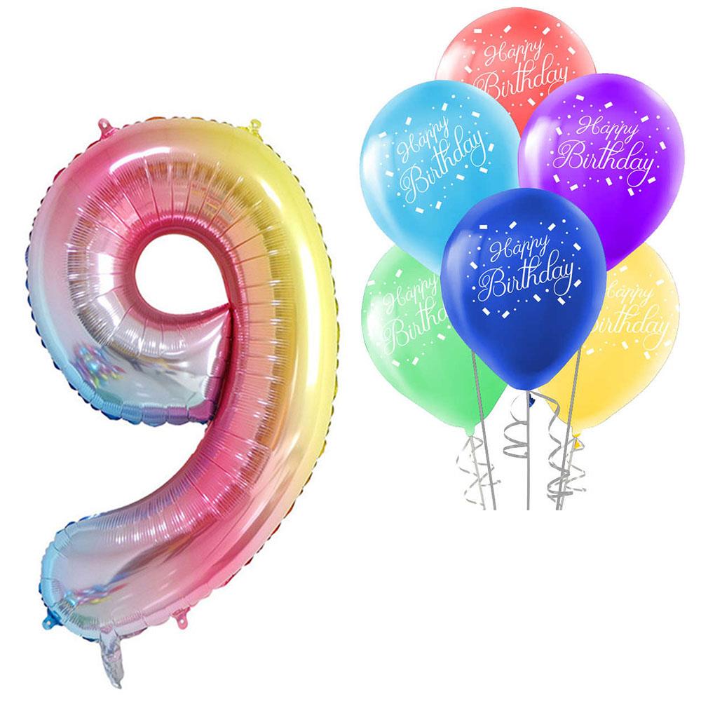 9 Rakam Rengarenk Happy Birthday Balonlu Set