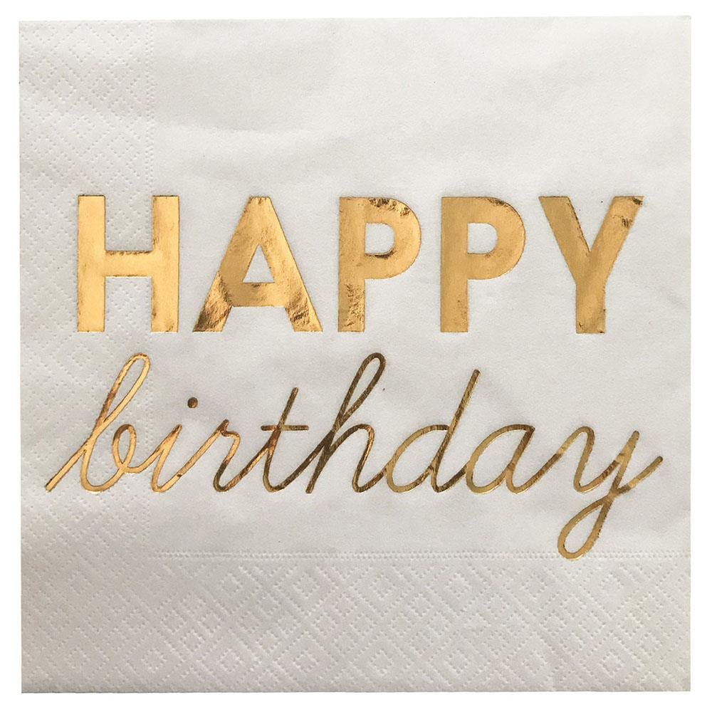 Altın Happy Birthday Baskılı Kağıt Peçete 33x33 cm 16'lı