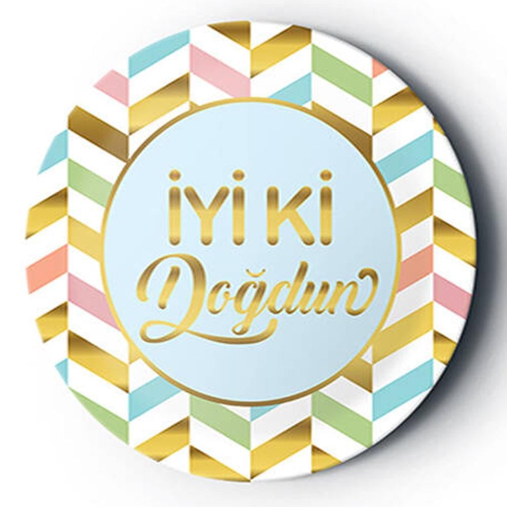 Altın İyi ki Doğdun Baskılı Karnaval Karton Tabak Mavi 23 cm 8'li