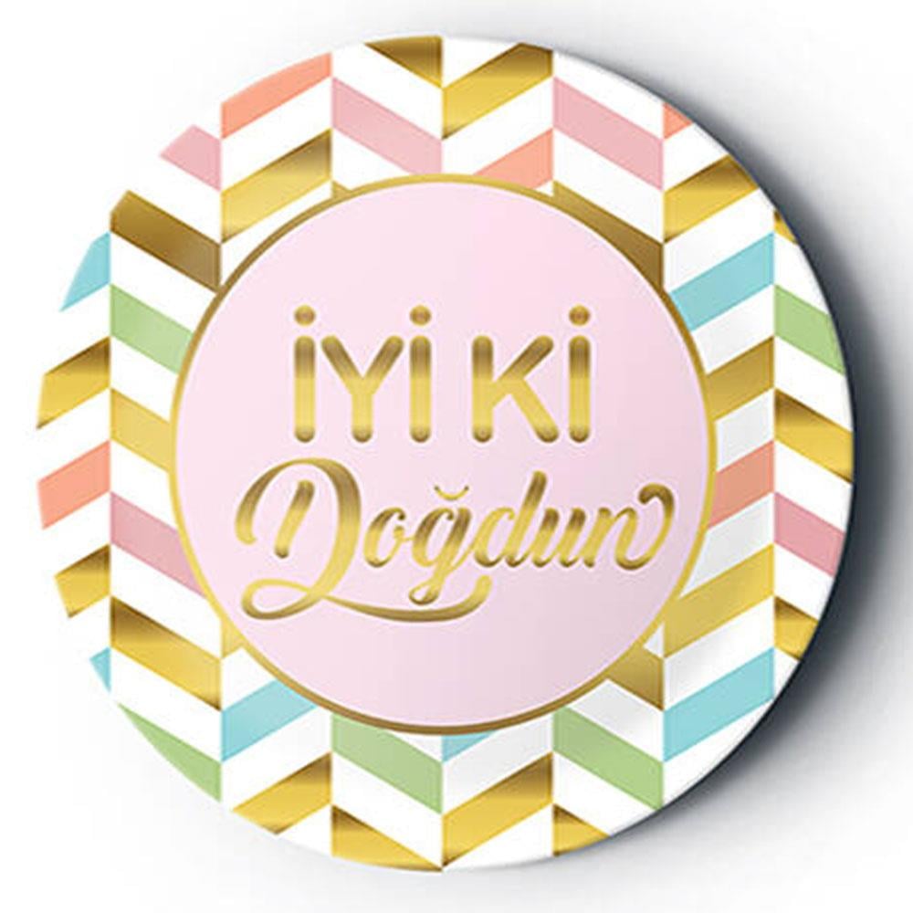 Altın İyi ki Doğdun Baskılı Karnaval Karton Tabak Pembe 23 cm 8'li