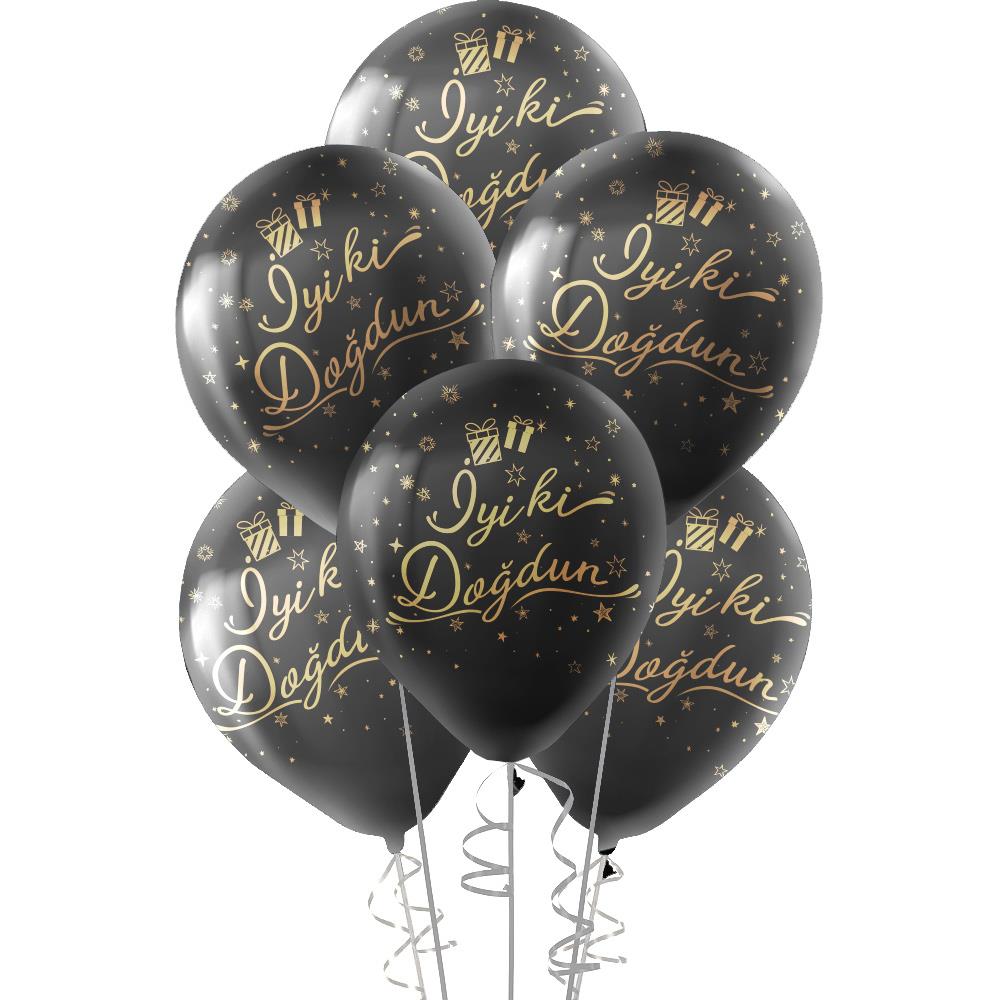 Altın İyi ki Doğdun Baskılı Siyah Lateks Balon 10'lu