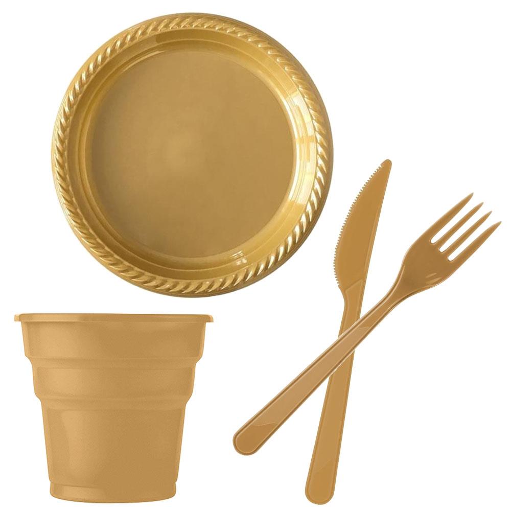 Altın Plastik Sofra Seti 24 Kişilik