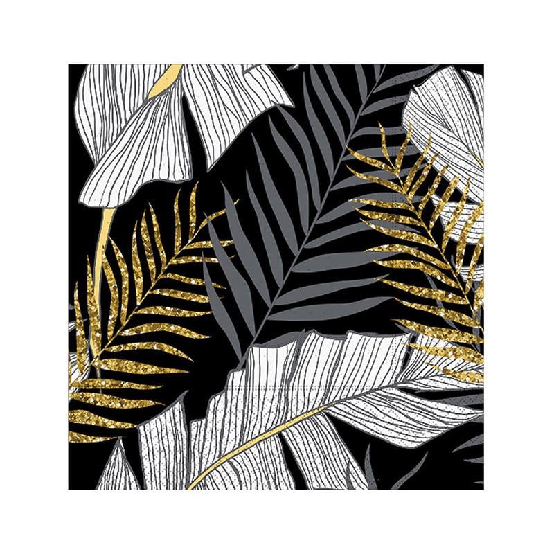 Altın Simli Yapraklar Siyah Kağıt Peçete 33x33 cm 20'li