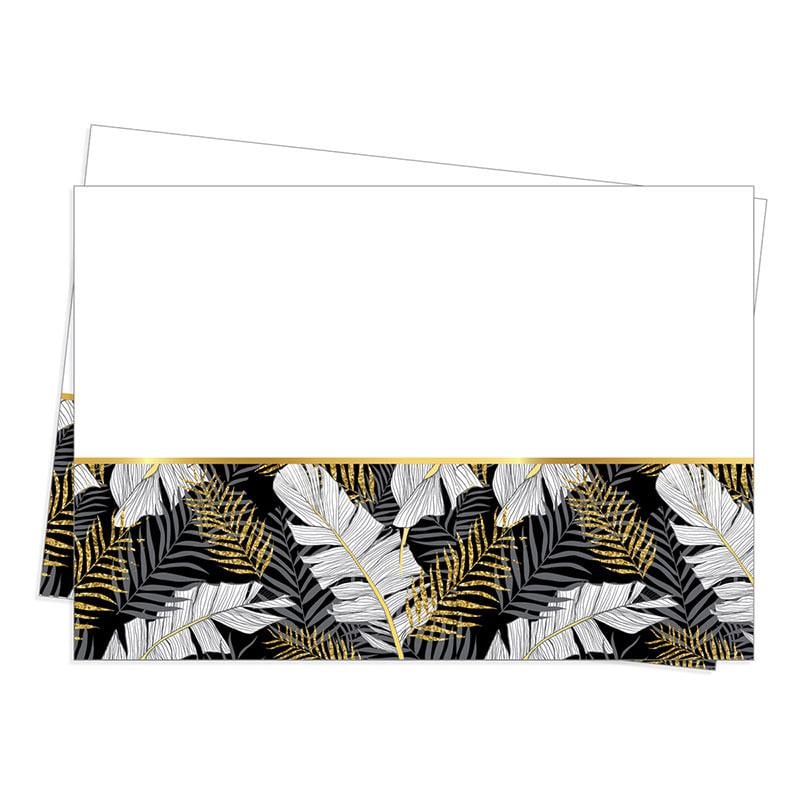 Altın Simli Yapraklar Siyah Plastik Masa Örtüsü 120x180 cm