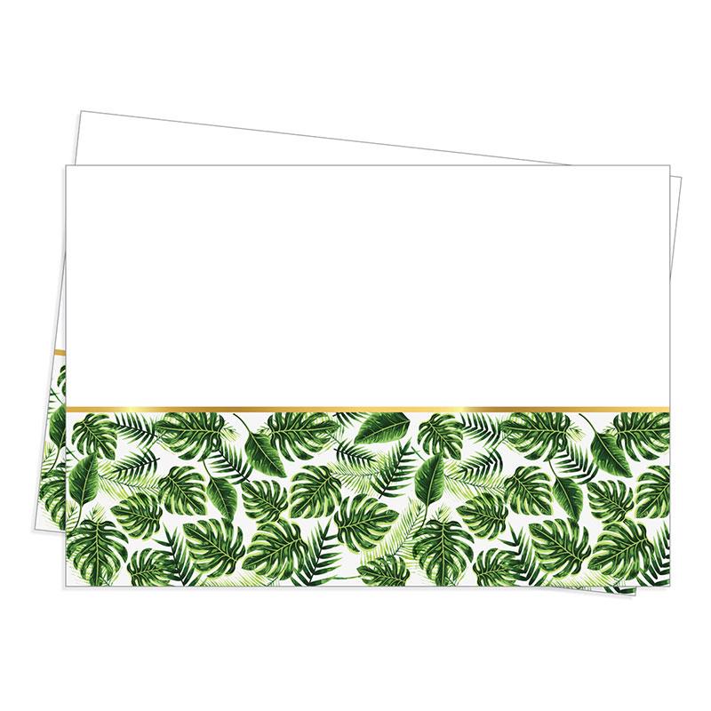 Altın Simli Yapraklar Yeşil Plastik Masa Örtüsü 120x180 cm