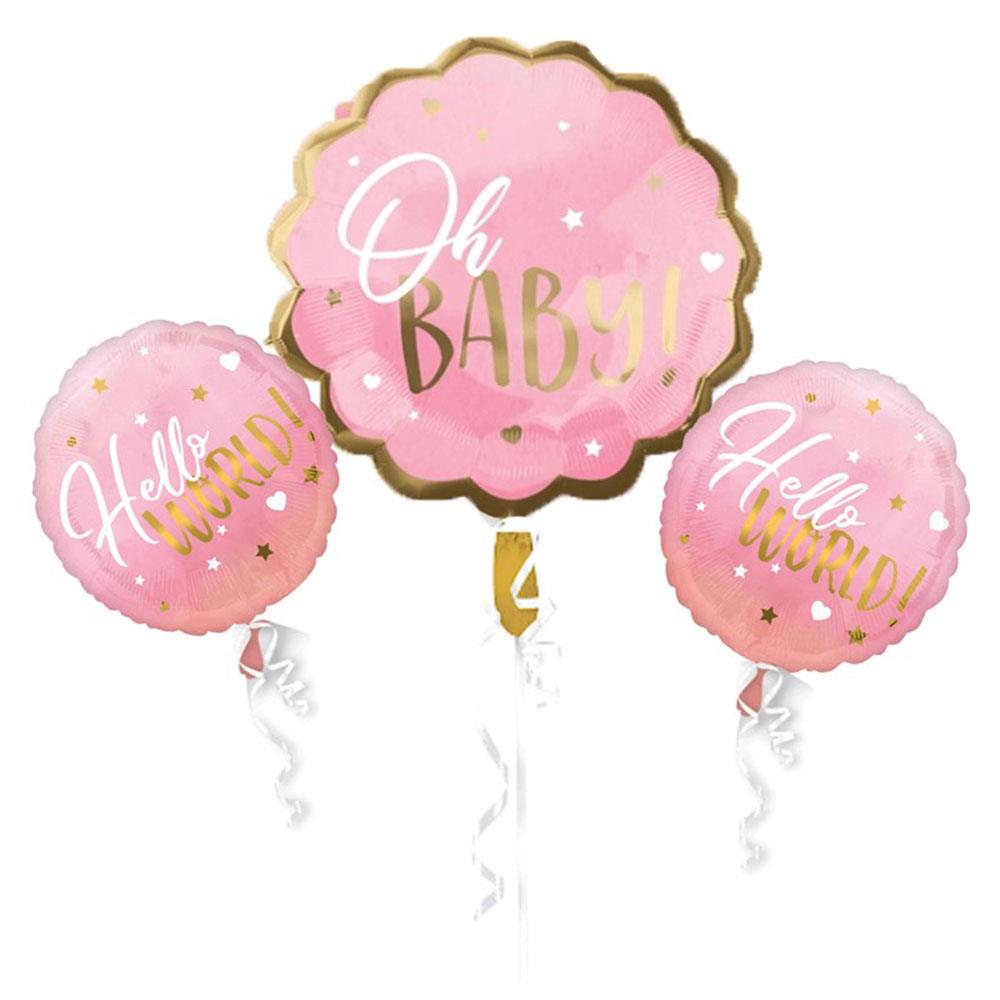 Baby Shower Pembe Folyo Balon Set 3'lü