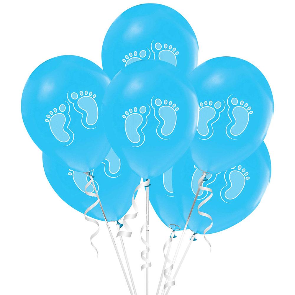 Beyaz Ayak İzi Baskılı Mavi Lateks Balon 10'lu