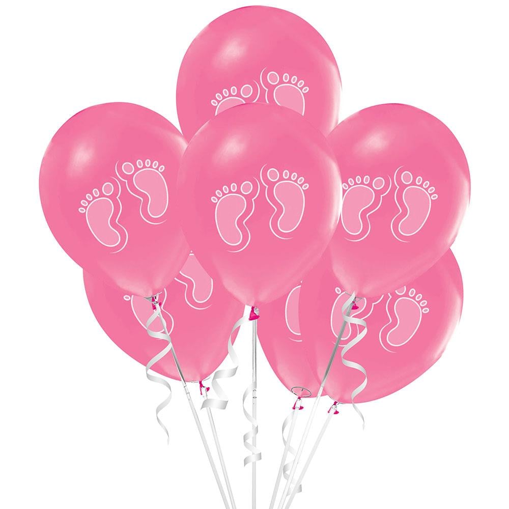 Beyaz Ayak İzi Baskılı Pembe Lateks Balon 10'lu