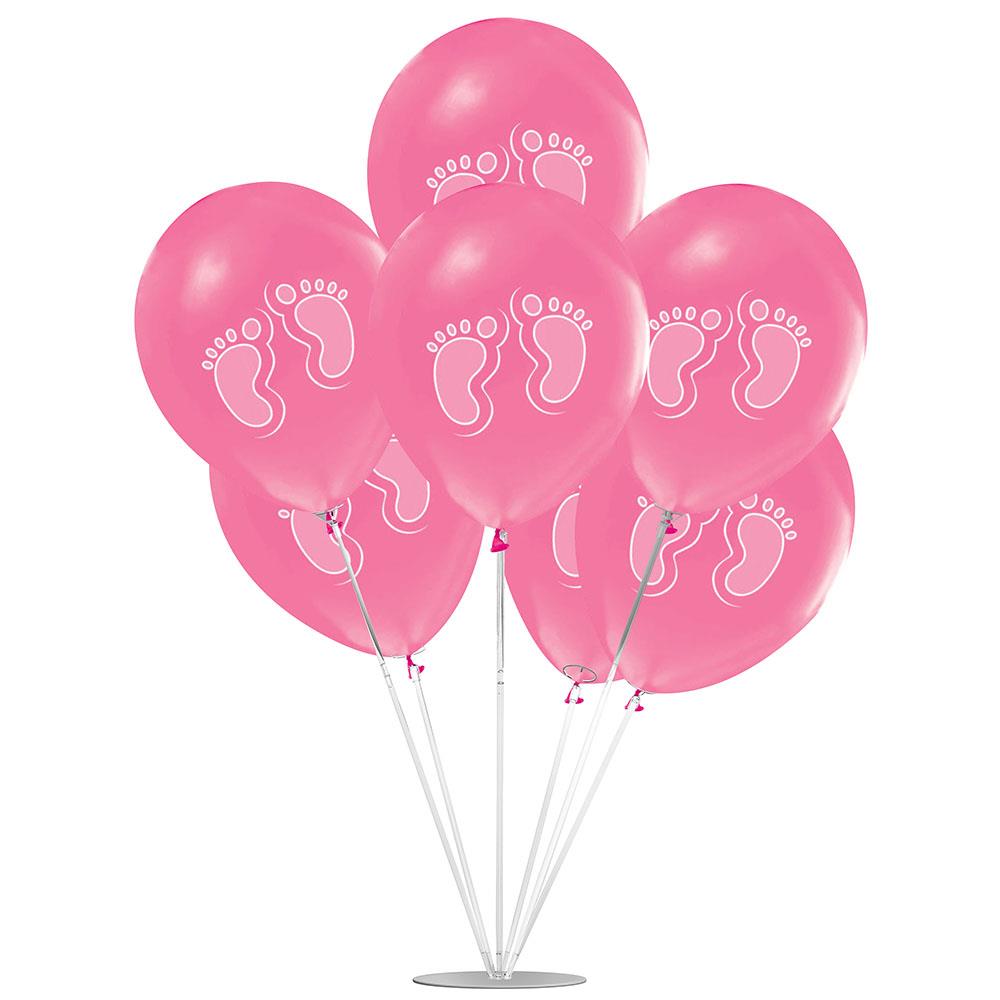 Beyaz Ayak İzi Temalı Pembe Balon Stand Set 7'li