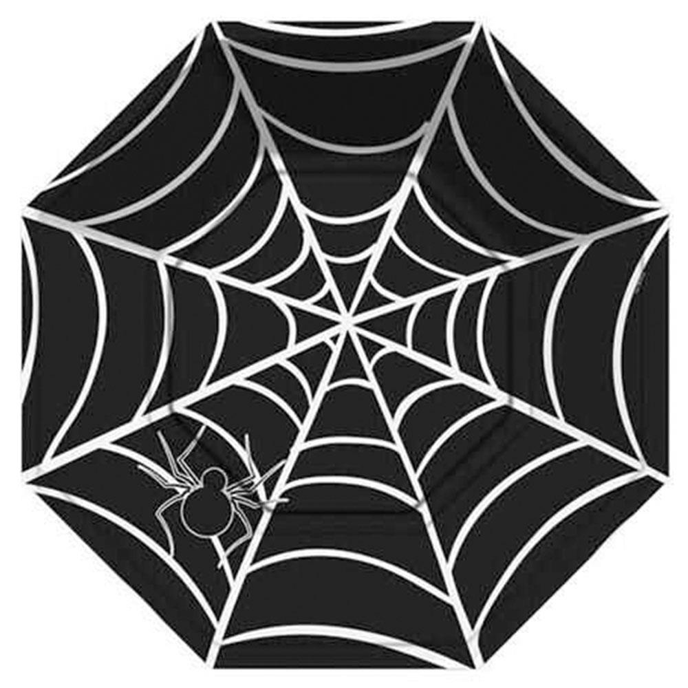 Cadılar Bayramı Örümcekli Siyah Karton Tabak 23 cm 8'li