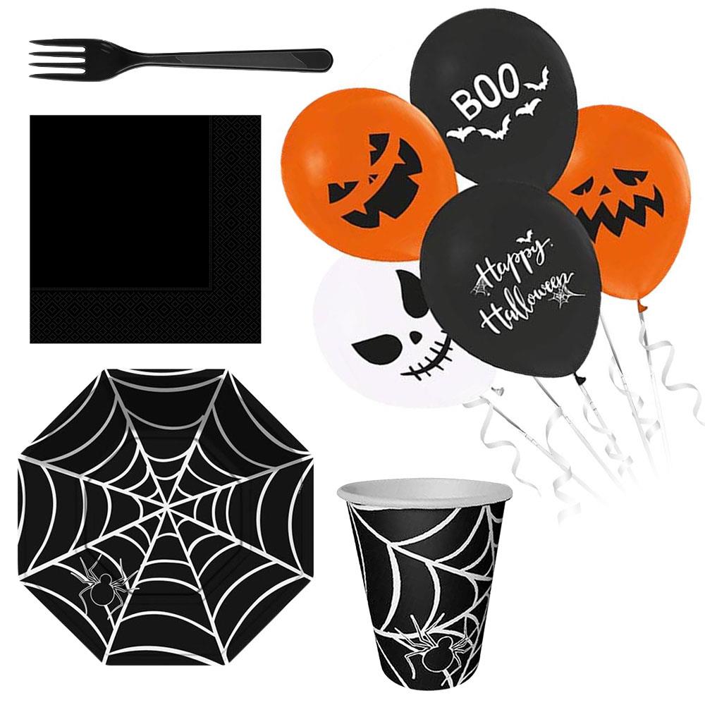 Cadılar Bayramı Siyah Örümcekli Sofra Seti 8 Kişilik