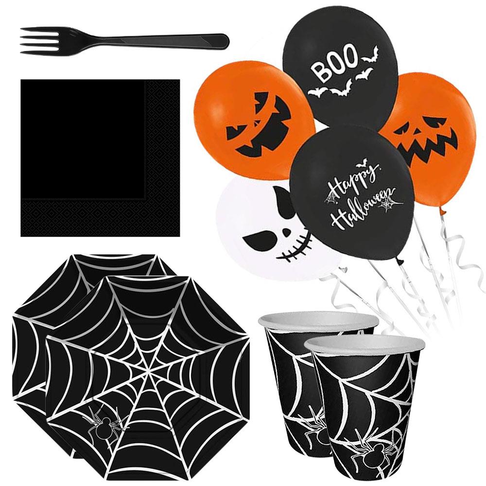 Cadılar Bayramı Siyah Örümcekli Sofra Seti 16 Kişilik