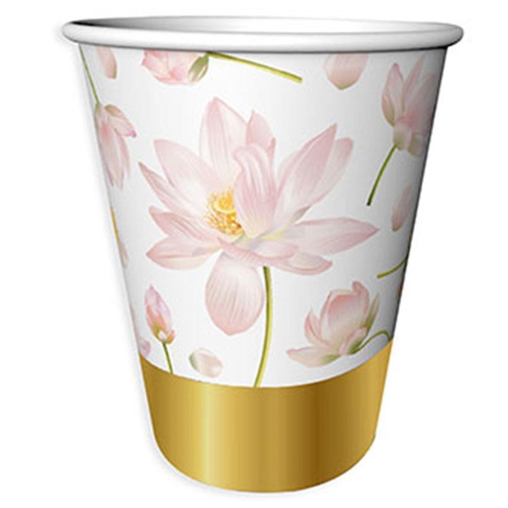 Çiçek Desenli Altın Karton Bardak 6'lı