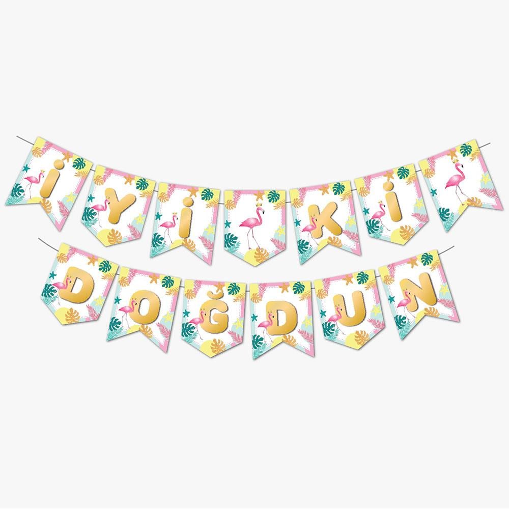 Flamingo Temalı İyi ki Doğdun Harf Afiş