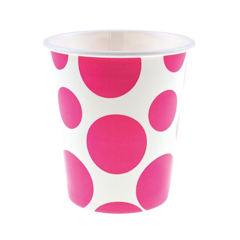 Fuşya Karışık Puantiyeli Karton Bardak 8'li