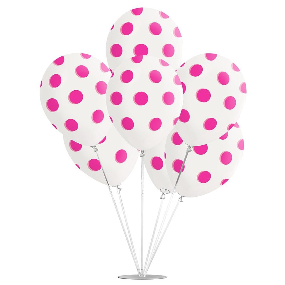 Fuşya Puantiyeli Şeffaf Balon Stand Set 7'li