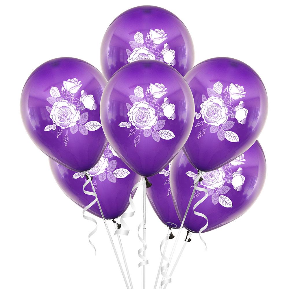 Gül Baskılı Mor Lateks Balon 10'lu