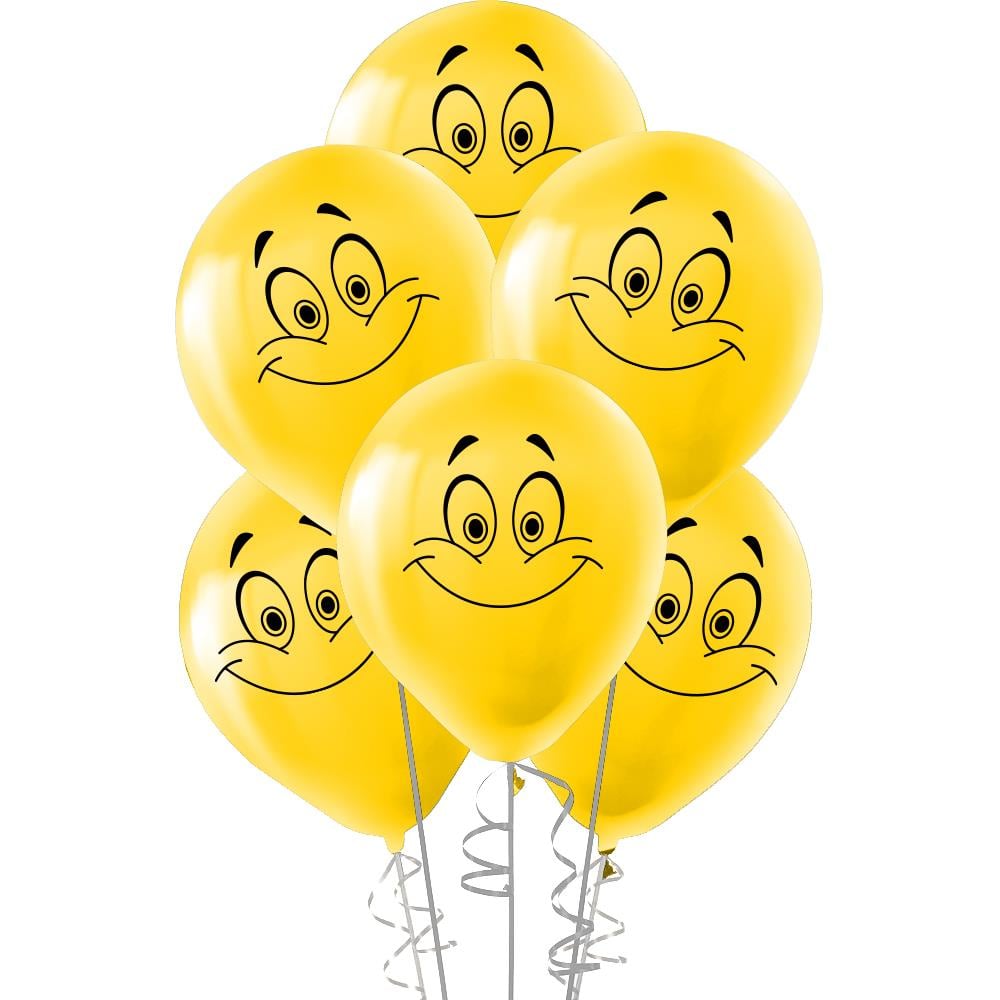 Gülen Yüz Baskılı Sarı Lateks Balon 10'lu