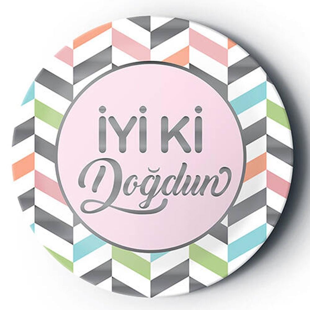 Gümüş İyi ki Doğdun Baskılı Karnaval Karton Tabak Pembe 23 cm 8'li