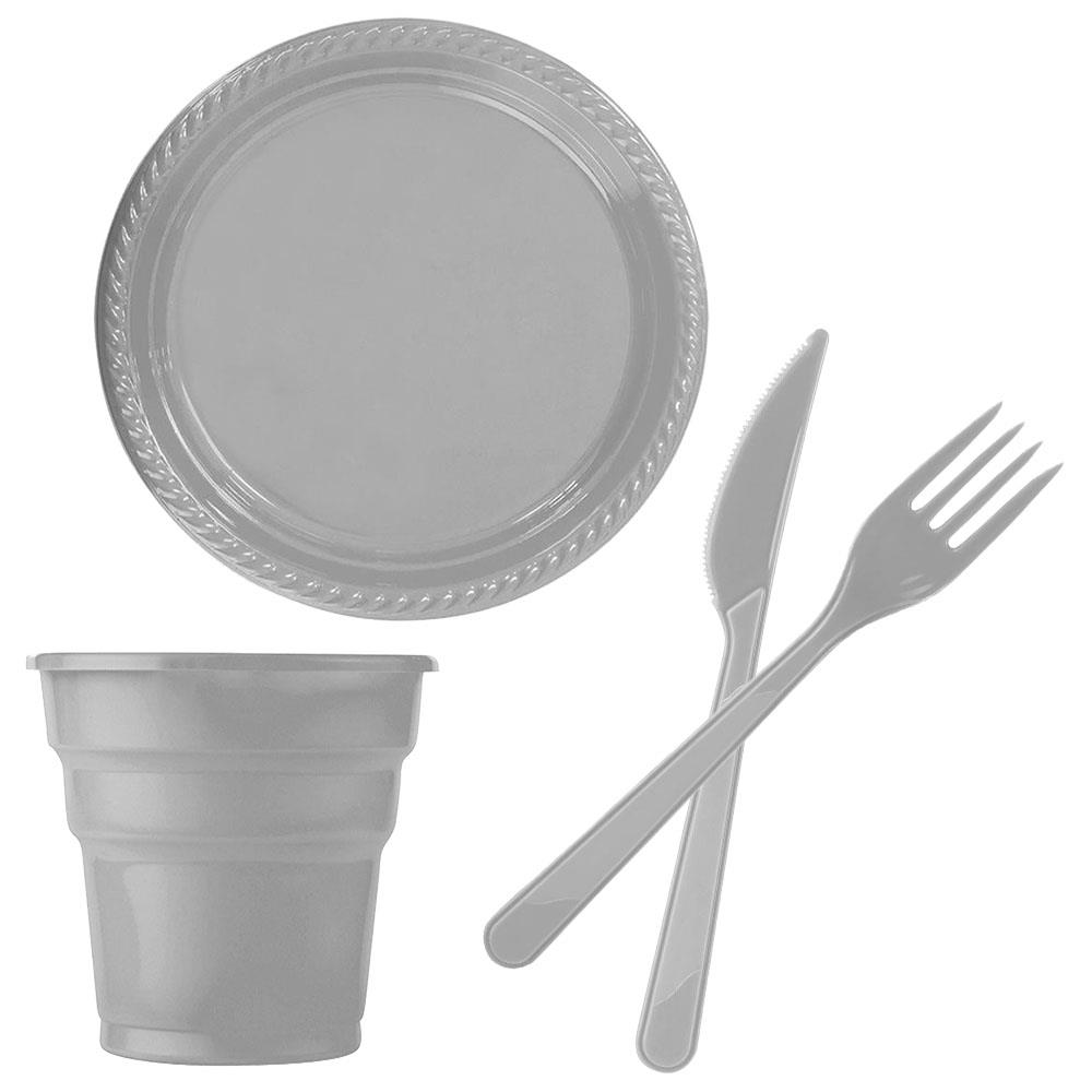 Gümüş Plastik Sofra Seti 24 Kişilik