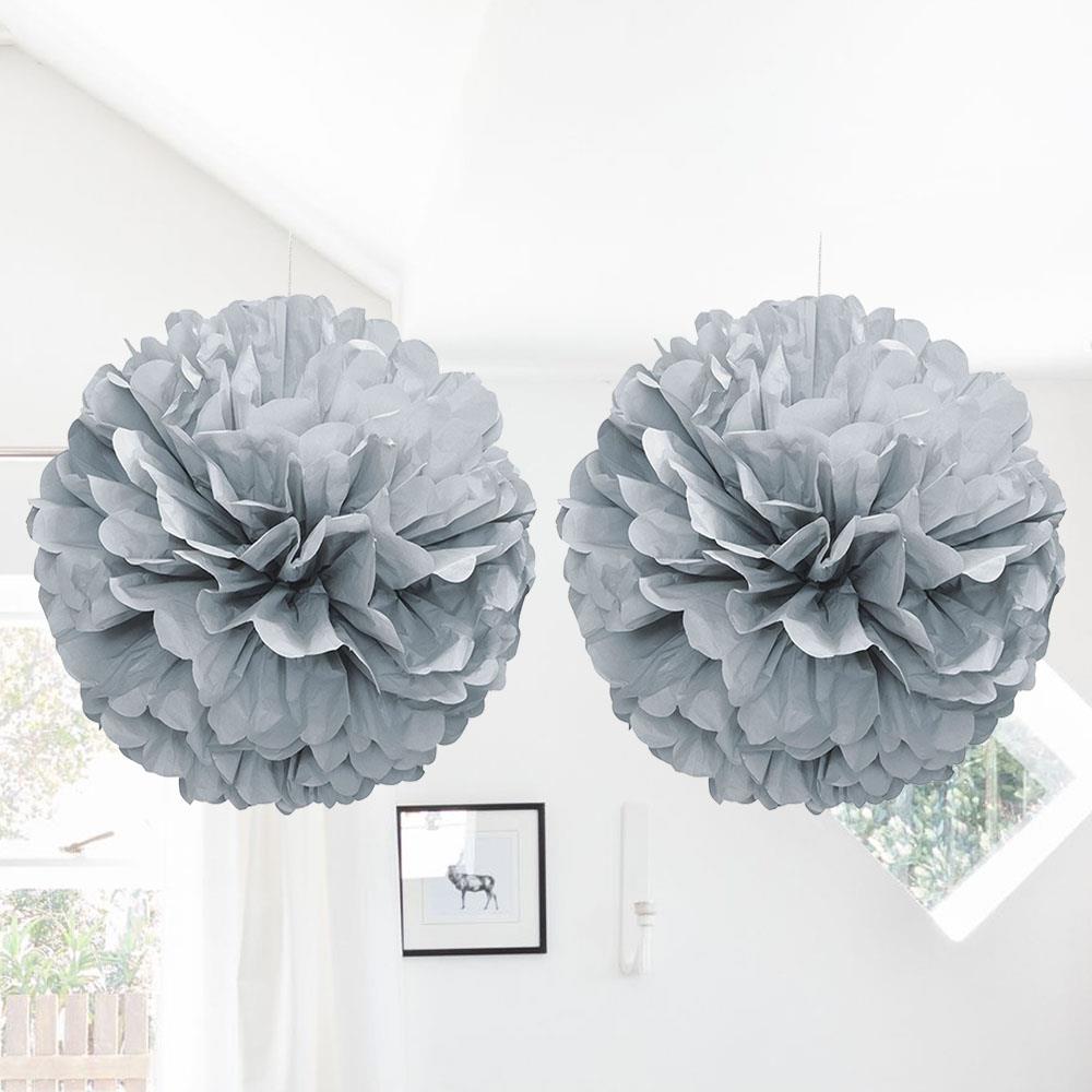 Gümüş Ponpon Dekor Süs 30 cm 2'li