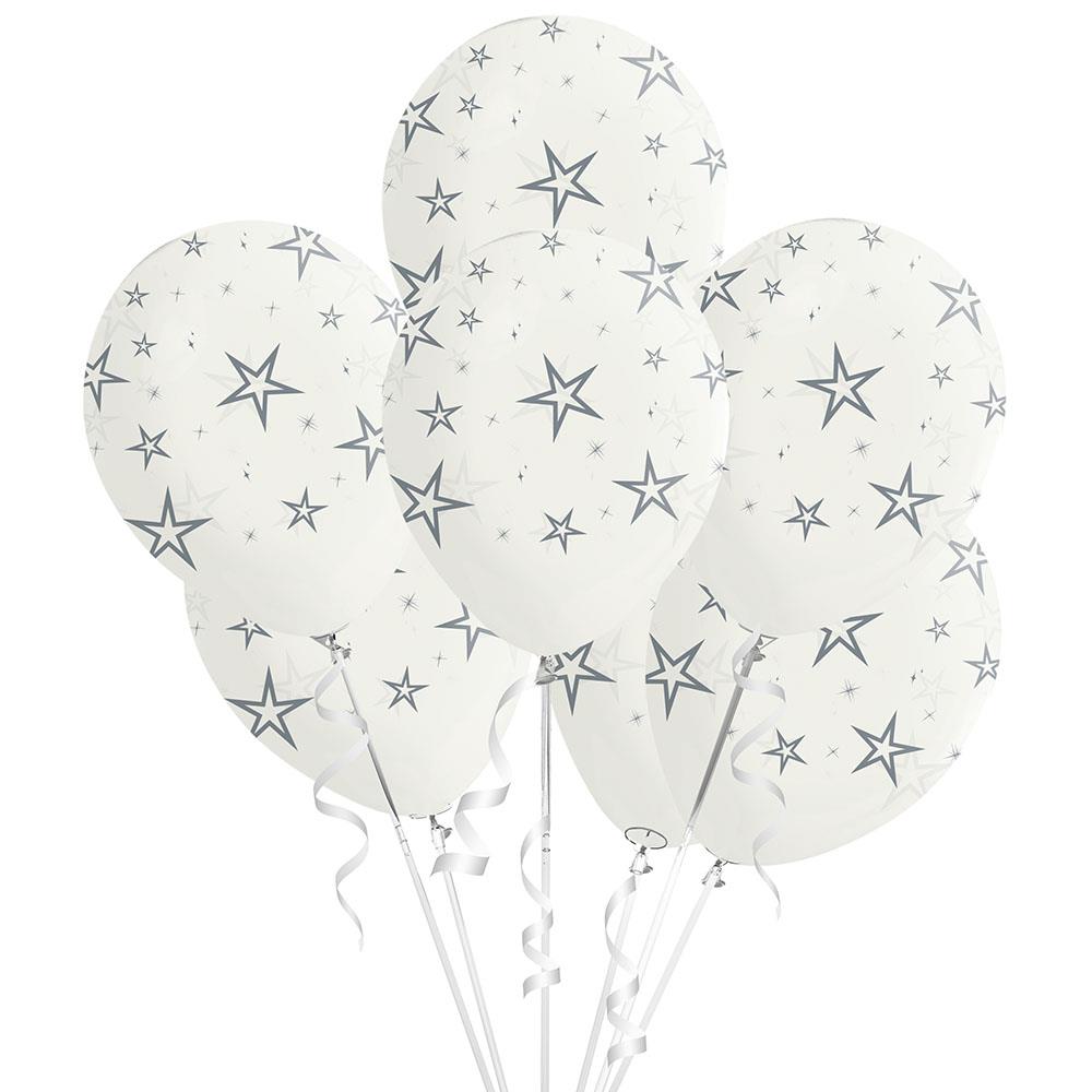 Gümüş Yıldız Baskılı Şeffaf Lateks Balon 10'lu