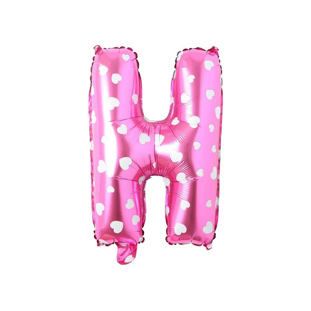 H Harf Pembe Kalp Folyo Balon 40 cm