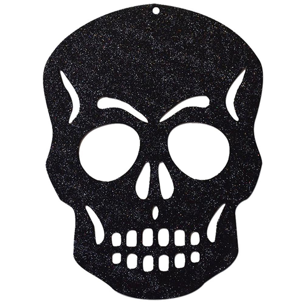 Halloween Asma Süs Simli Kuru Kafa 40 cm Siyah