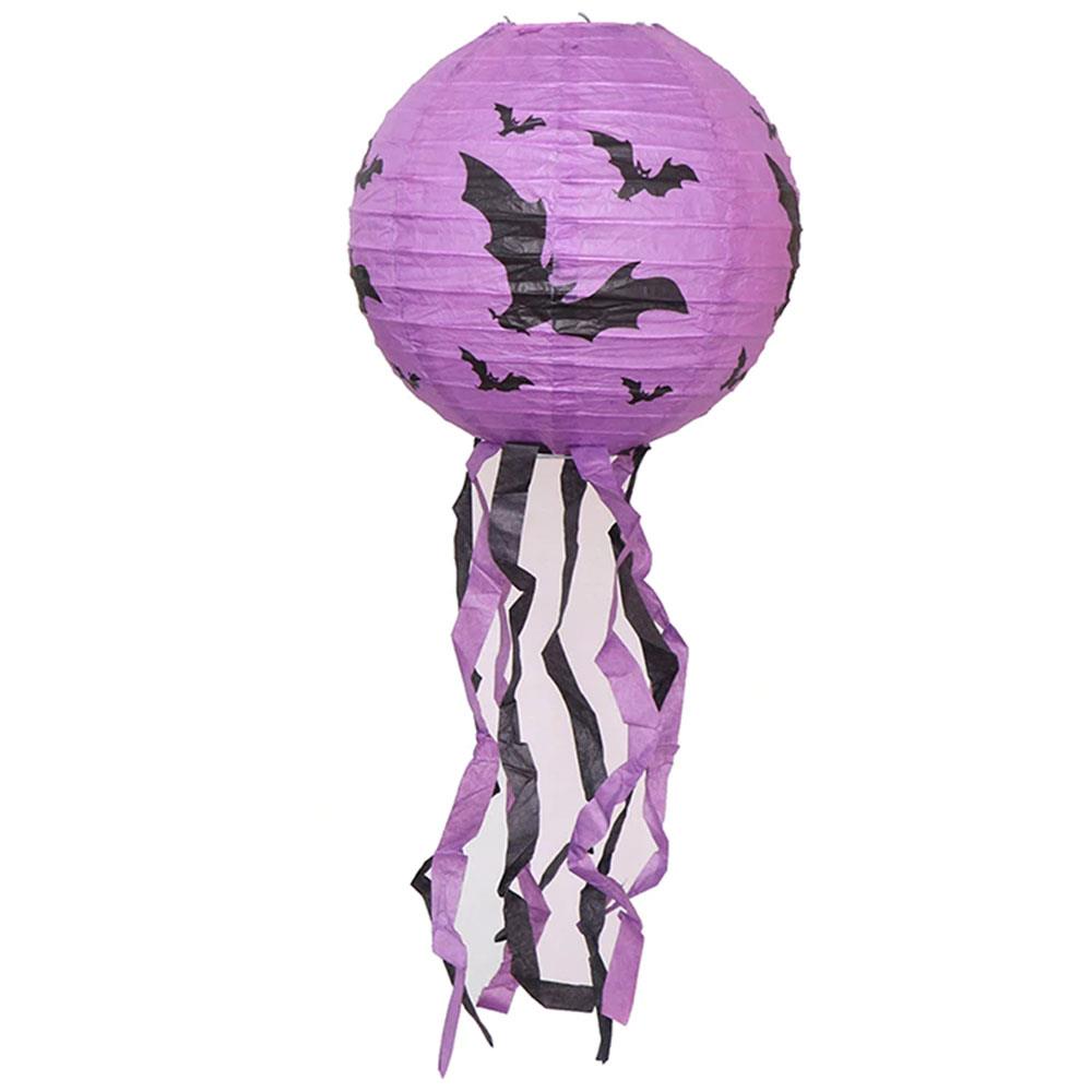 Halloween Balkabağı Püsküllü Mor Fener 30 cm