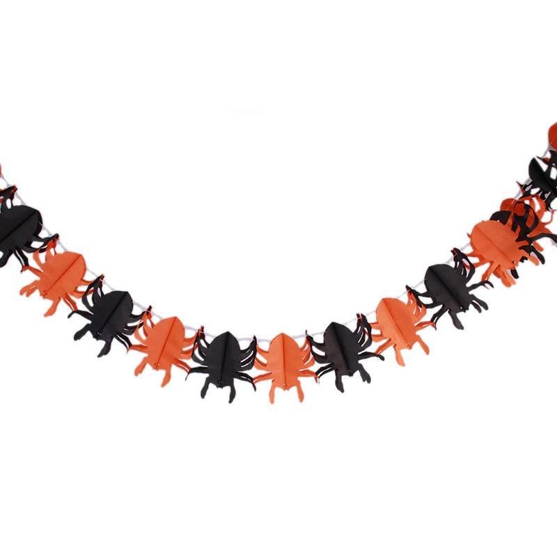 Halloween Örümcek Kağıt Zincir Süs Turuncu-Siyah