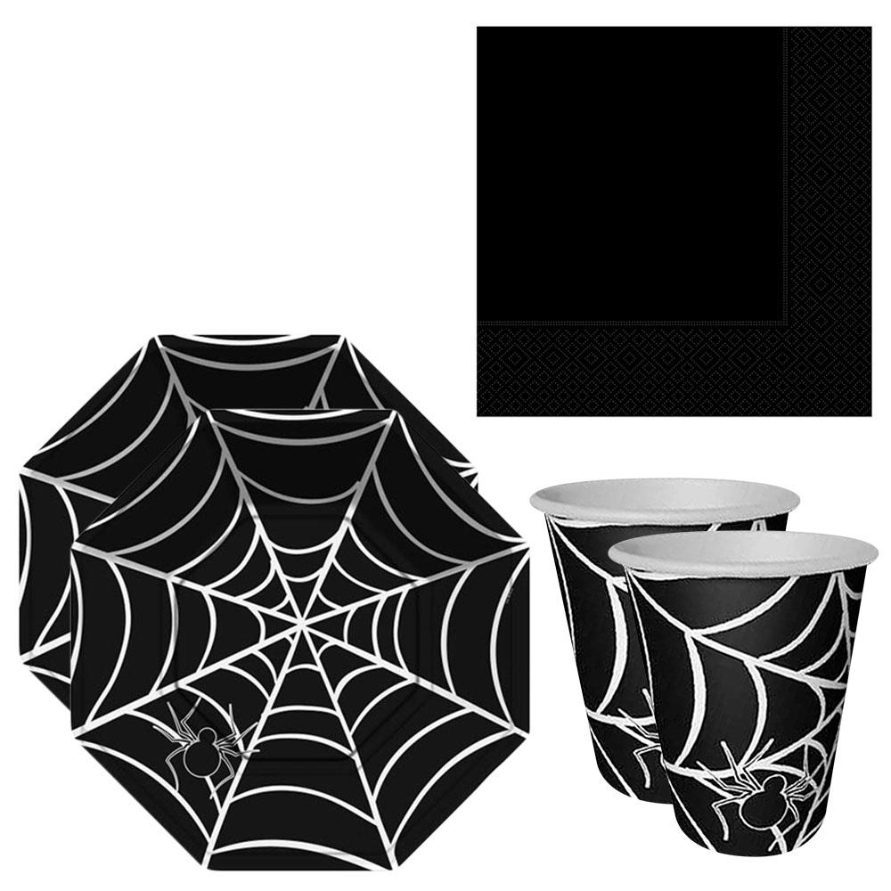 Halloween Siyah Örümcekli Sofra Seti 16 Kişilik