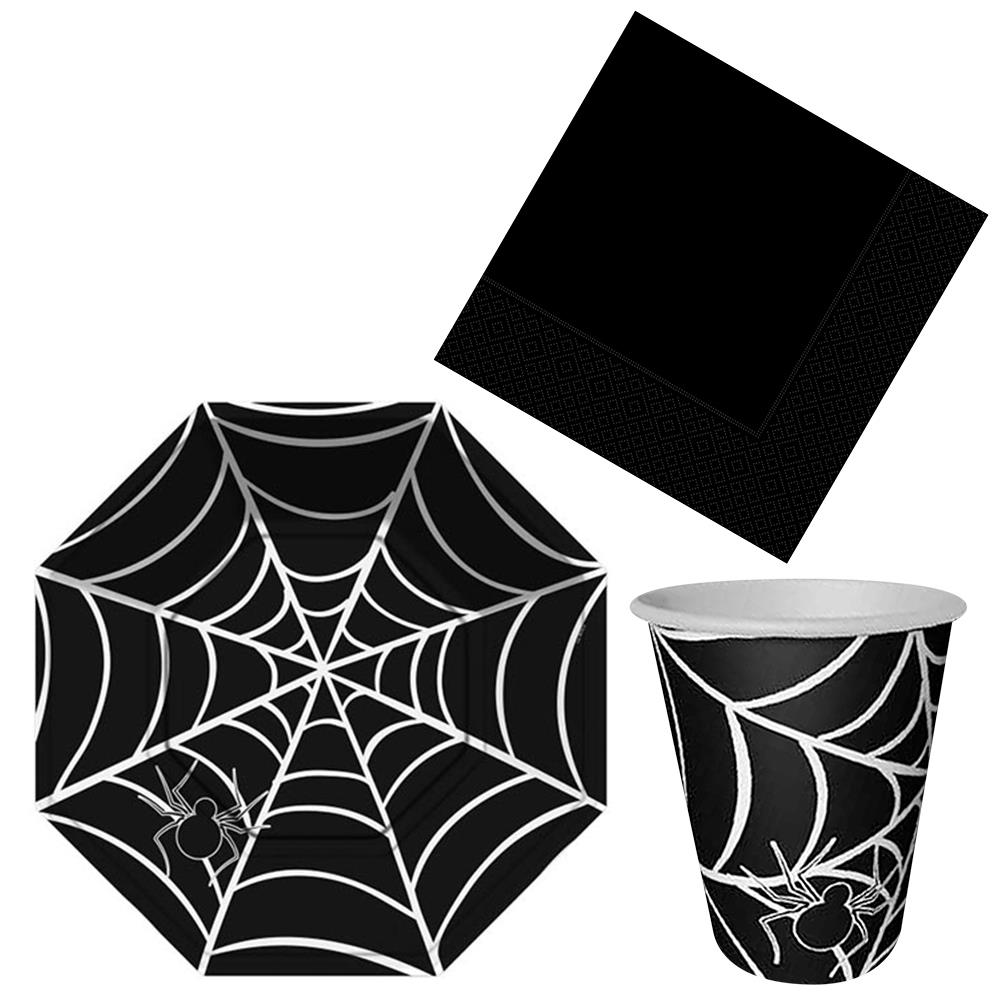 Halloween Siyah Örümcekli Sofra Seti 8 Kişilik