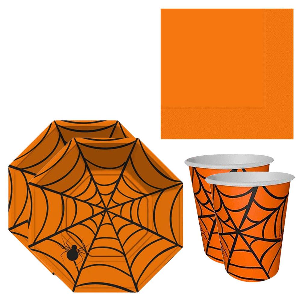 Halloween Turuncu Örümcekli Sofra Seti 16 Kişilik