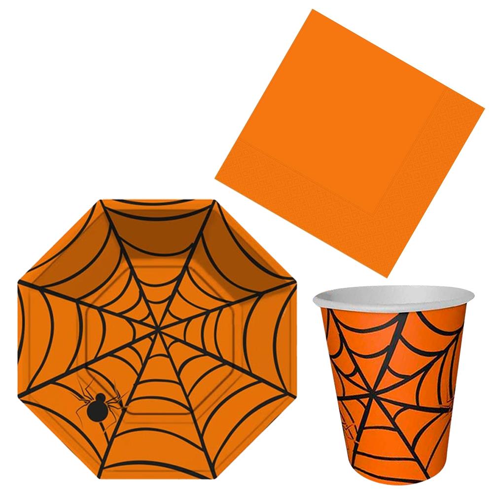 Halloween Turuncu Örümcekli Sofra Seti 8 Kişilik